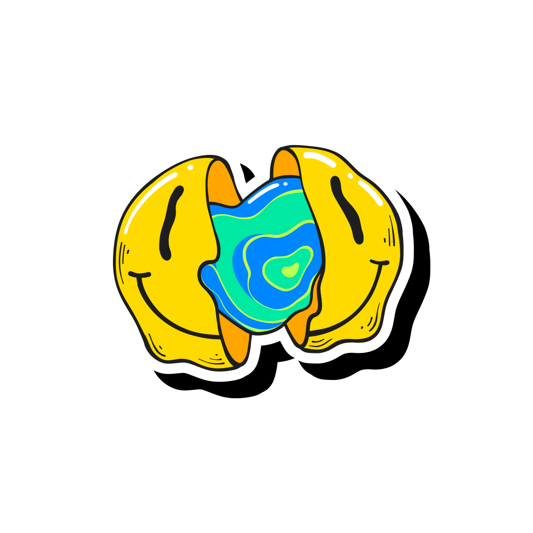 sticker de um emoji partido no meio